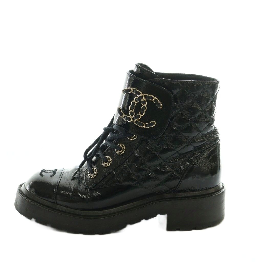 CHANEL シャネル ココマーク レザー ショートブーツ ブラック 37 CHANEL シャネル ココマーク レザー ショートブーツ ブラック 37