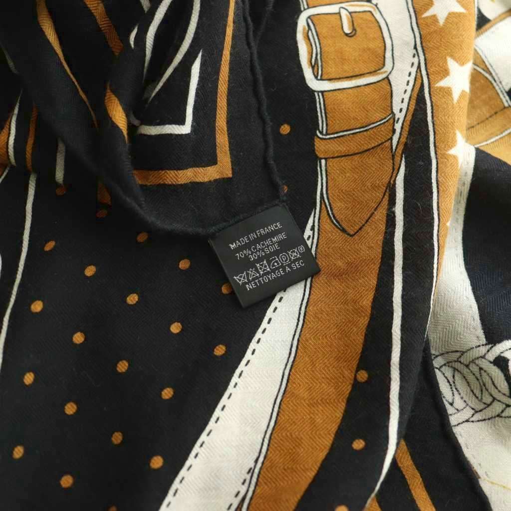 エルメス HERMES カレ140 朝の散歩 スカーフ カシミヤ シルク混 黒