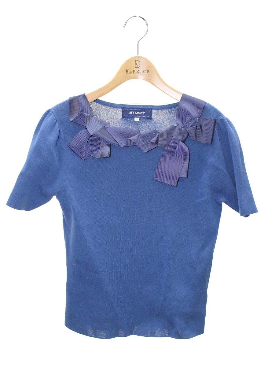 エムズグレイシー 818364 ニット 38 ブルー グログランリボン