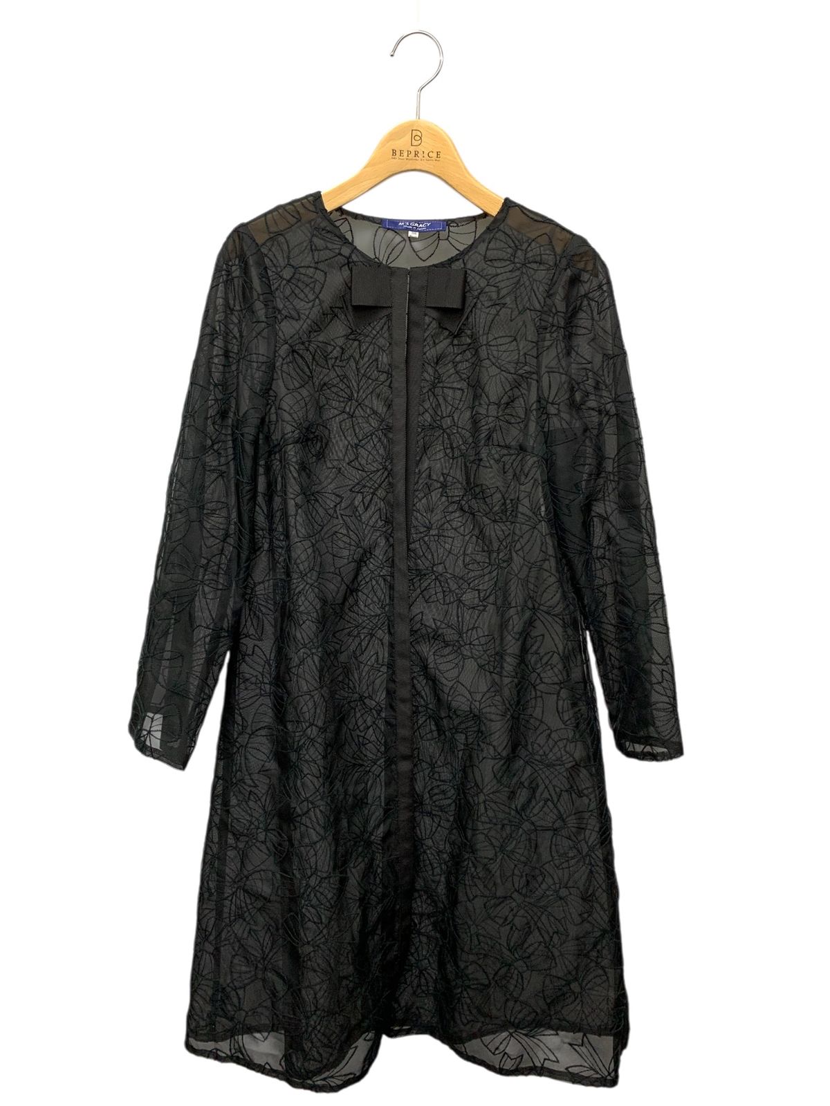 エムズグレイシー Organdy Ribbon Robe 019302 ローブ 38 ブラック オーガンジー リボン