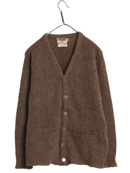 な ! 60 s モヘア ニット カーディガン メンズ L ヴィンテージ ウール セーター 毛足 シャギー 前開き 羽織り ポケット付き グランジ