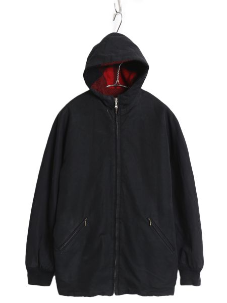 な ! 60 s Abercrombie-Fitch リバーシブル パーカー ジャケット メンズ | ヴィンテージ コットン ウール チェック 黒 無地 フード ブルゾン