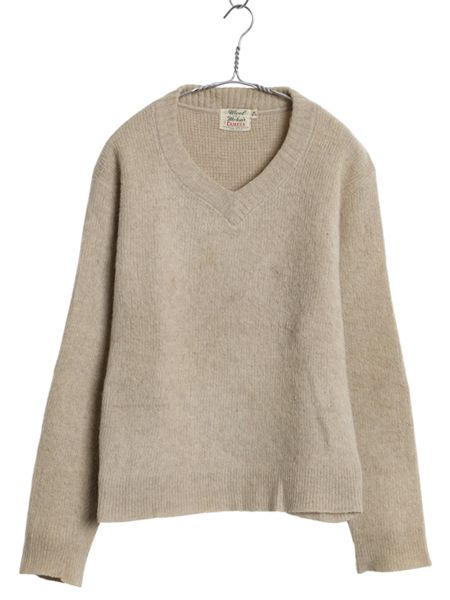 な ! 60 s CAMPUS Vネック モヘア ニット セーター メンズ M 古着 ヴィンテージ プルオーバー 重ね着 グランジ 無地 毛足 毛長 ベージュ