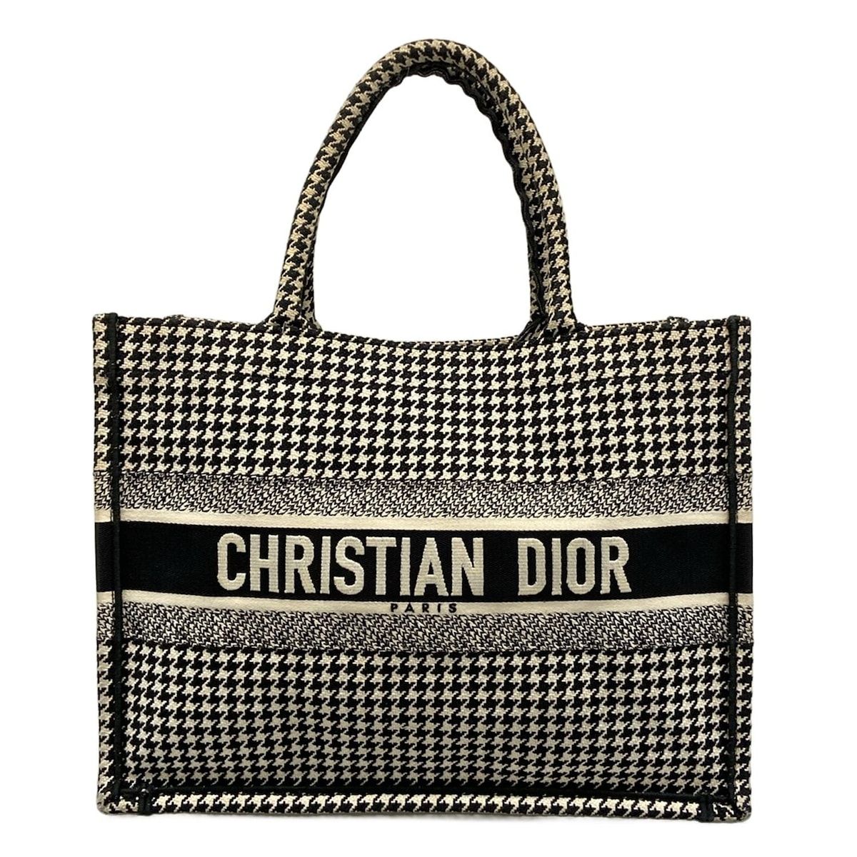 DIOR|ChristianDior ディオール|クリスチャンディオール トートバッグ ブックトートミディアムバッグ|旧スモール アイボリー×黒 千鳥格子
