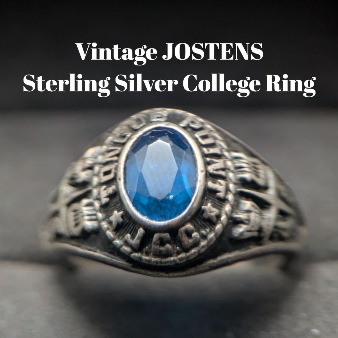 JOSTENS 1950 s カレッジリング FORTUNE POINT JCC シルバー14号 サファイアブルー ジャスティン社
