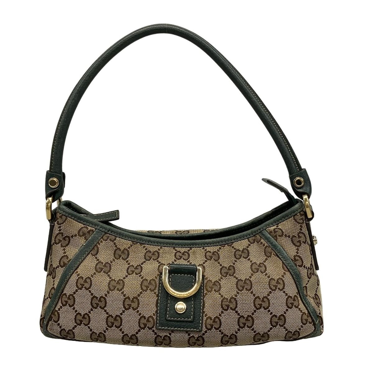 GUCCI グッチ ハンドバッグ アビー GG柄 130939 ダークブラウン×ベージュ×ダークグリーン レザー