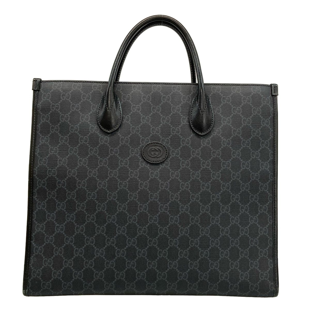 GUCCI グッチ トートバッグ インターロッキングG ミディアム トート 674148 黒×ダークグレー レザー