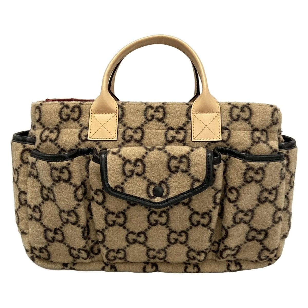 GUCCI グッチ トートバッグ GGウール 628159 ベージュ×黒 チルドレンズコレクション ウール レザー