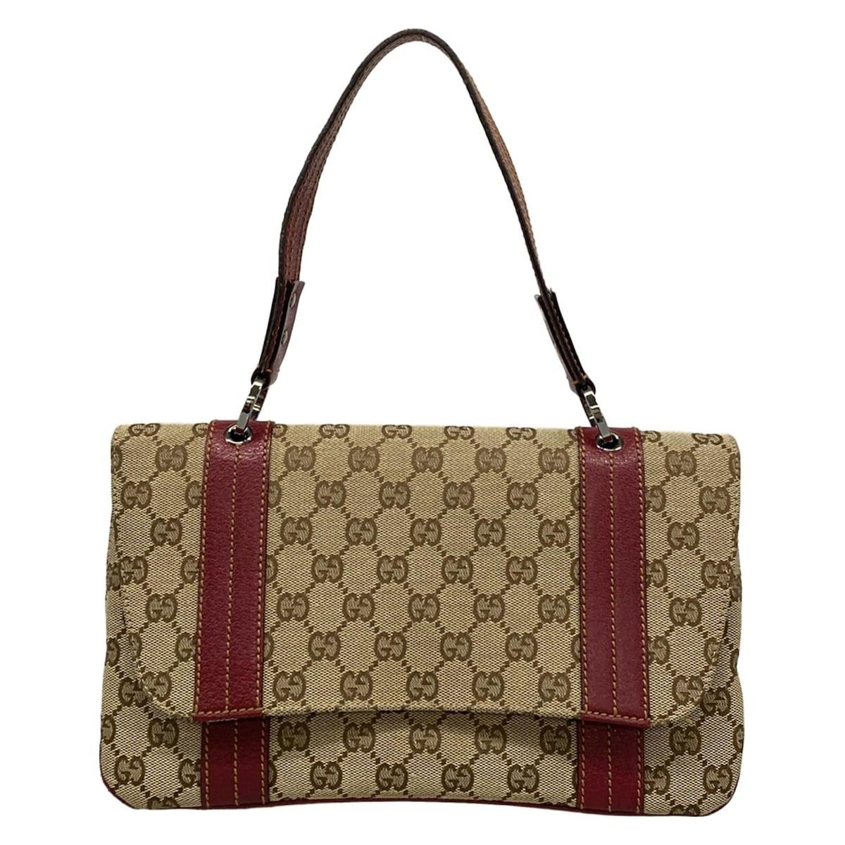 GUCCI グッチ ハンドバッグ GG柄 113014 ベージュ×ダークブラウン×ボルドー レザー