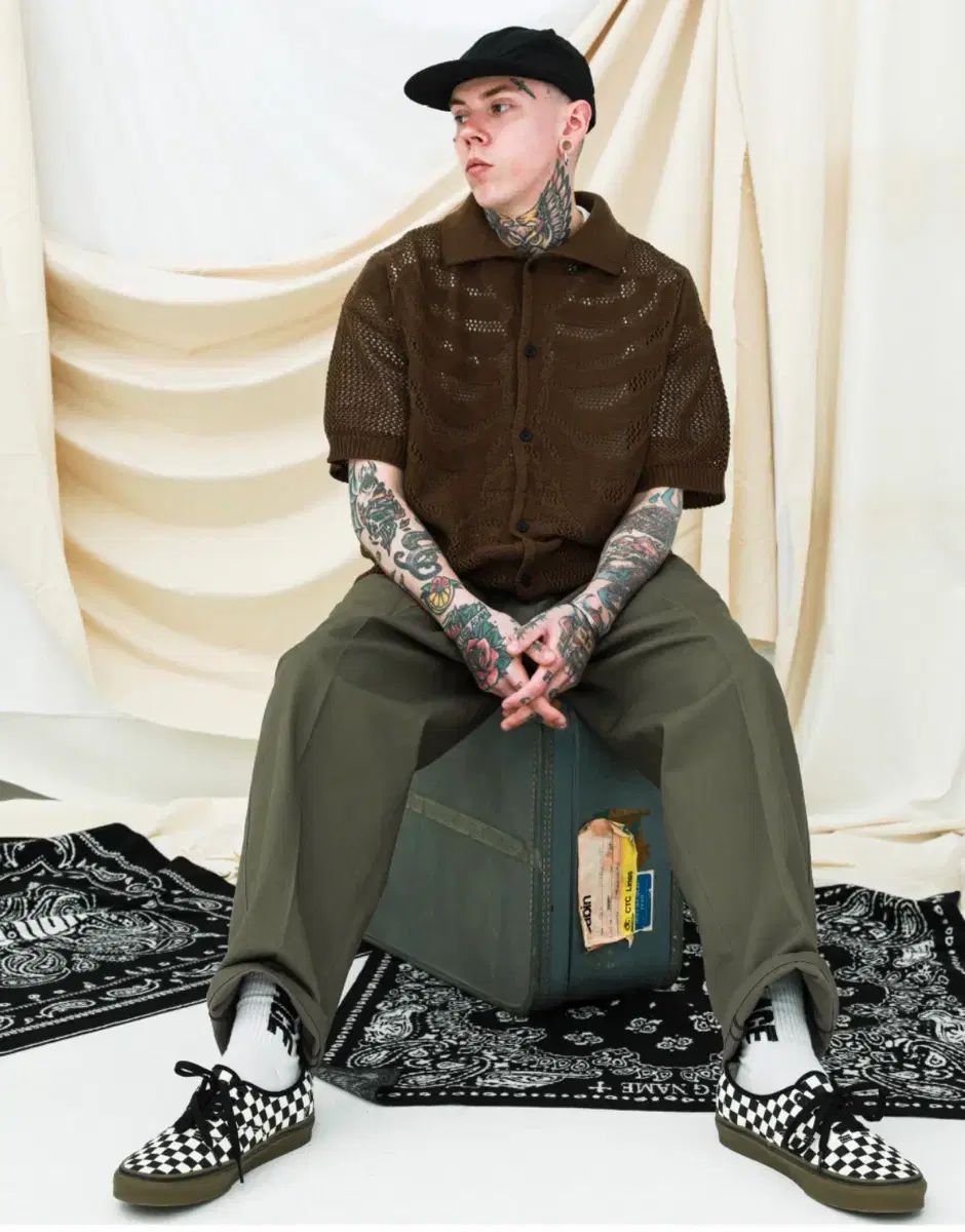 ステージネーム SN シルエット ワンタック ワイド コットンパンツ カーキ 2