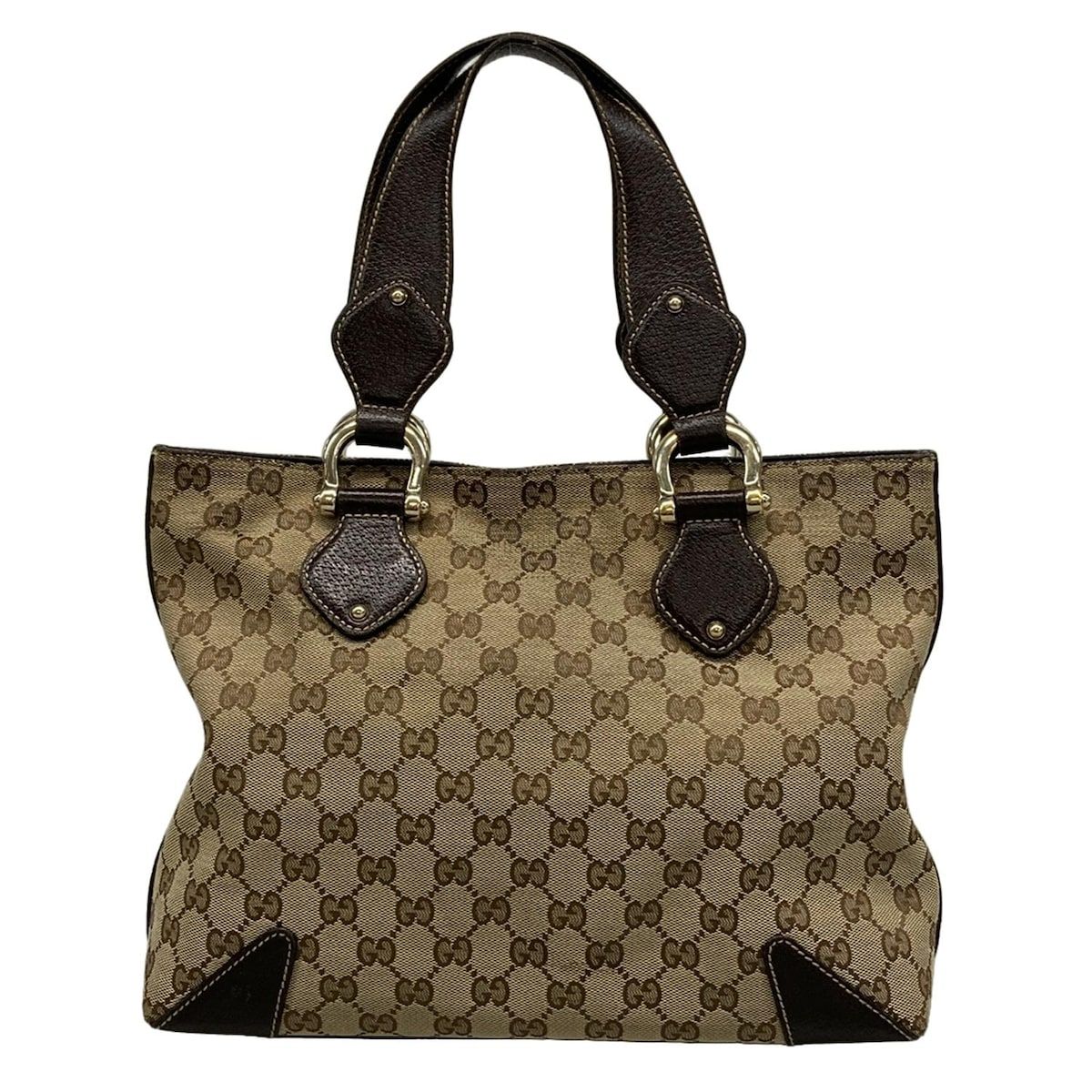 GUCCI グッチ トートバッグ GG柄 153024 ダークブラウン×ベージュ レザー