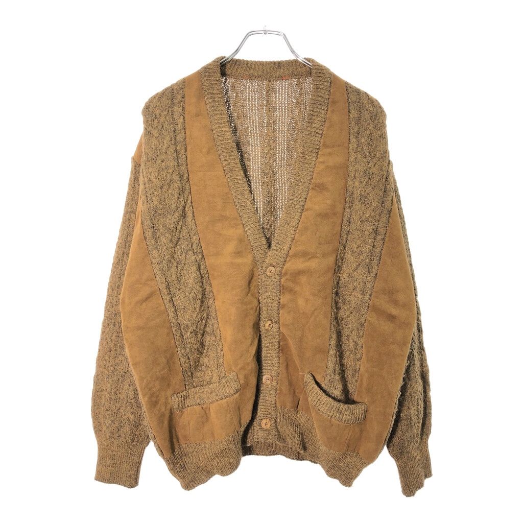 スエード切り替え アクリルニット カーディガン ブラウン メンズ XL相当 古着 X 0747