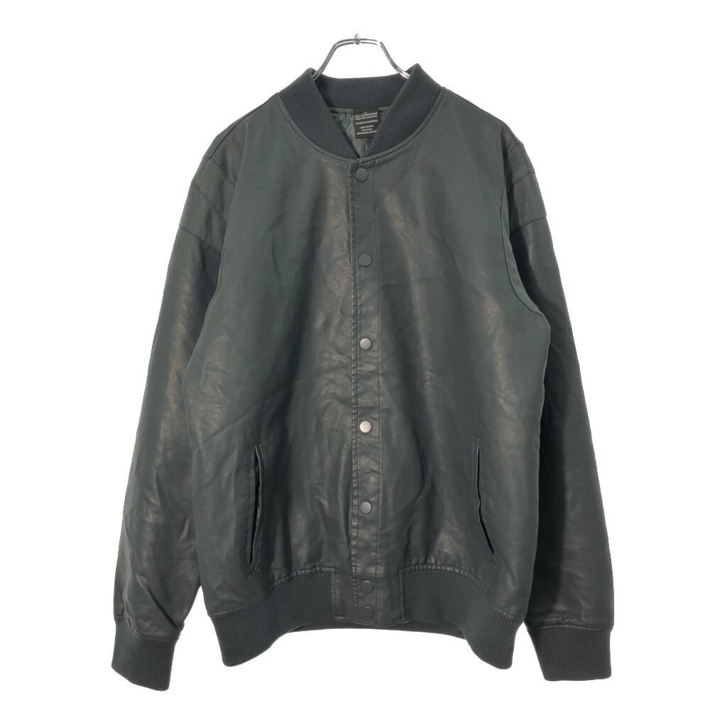 RING OF FIRE フェイクレザー スタジアムジャケット ブラック メンズ L 古着 X 0739