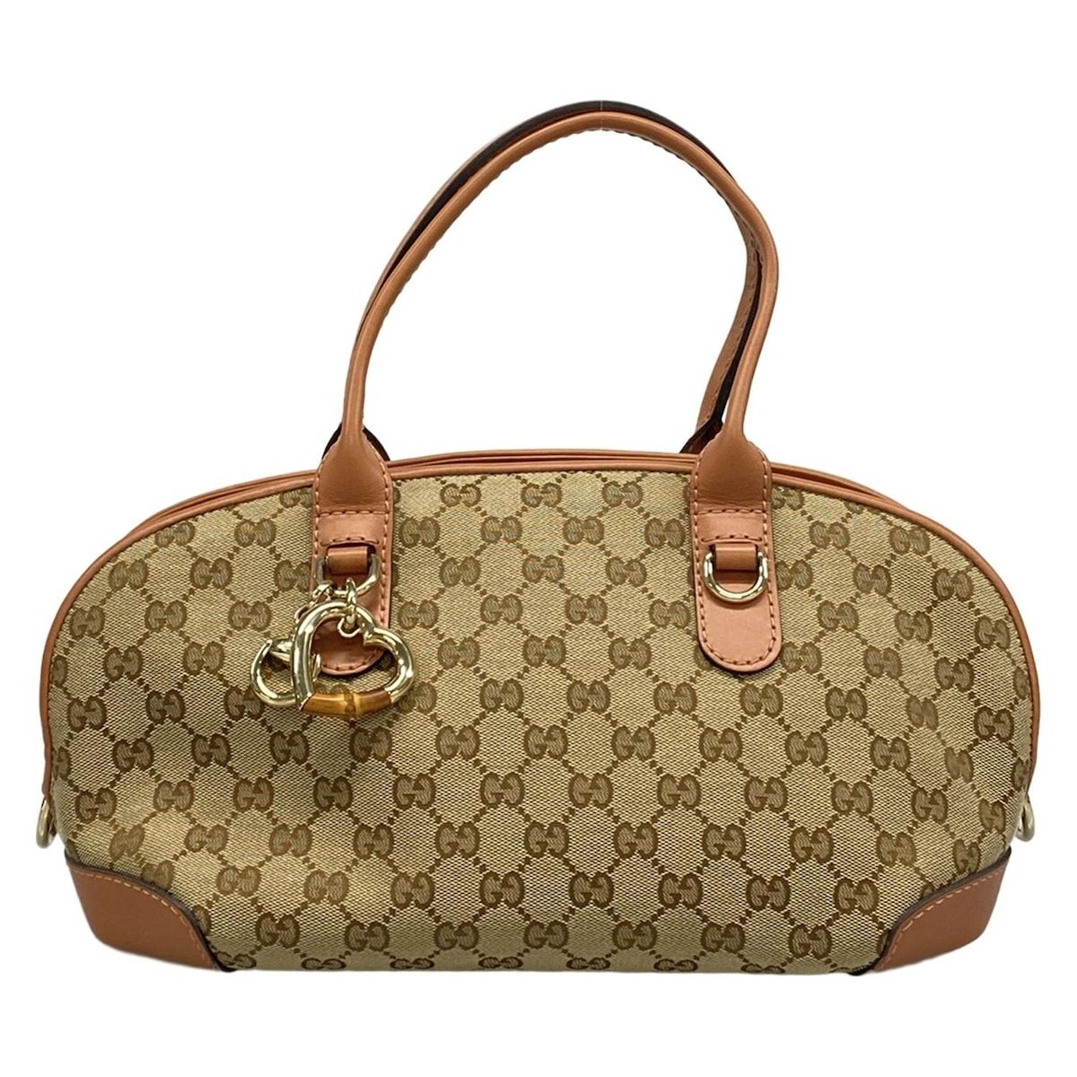 GUCCI グッチ ハンドバッグ ハートビット|GG柄 269955 ベージュ×ダークブラウン×ピンクベージュ レザー