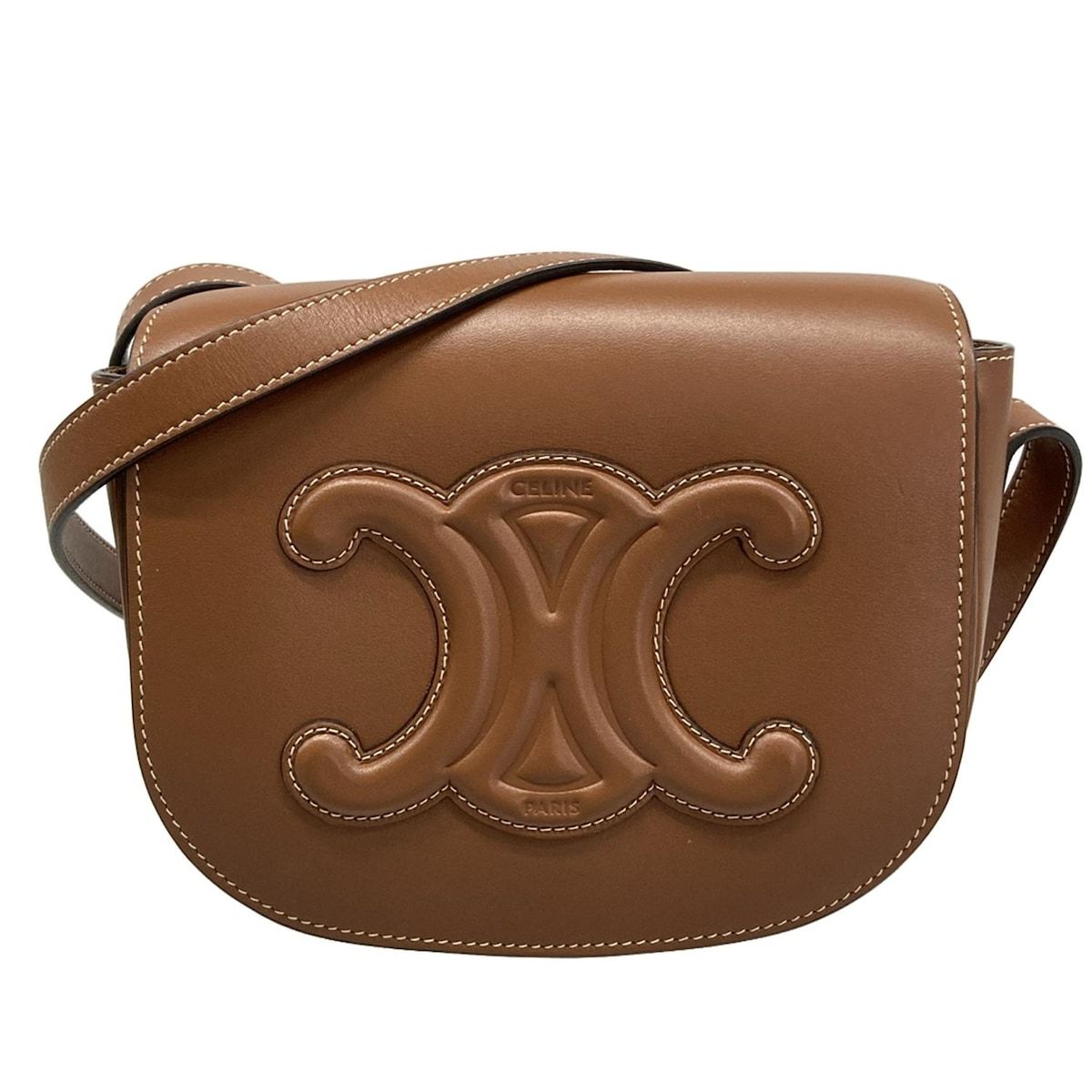 CELINE セリーヌ ショルダーバッグ フォルコ キュイル トリオンフ タン ブラウン