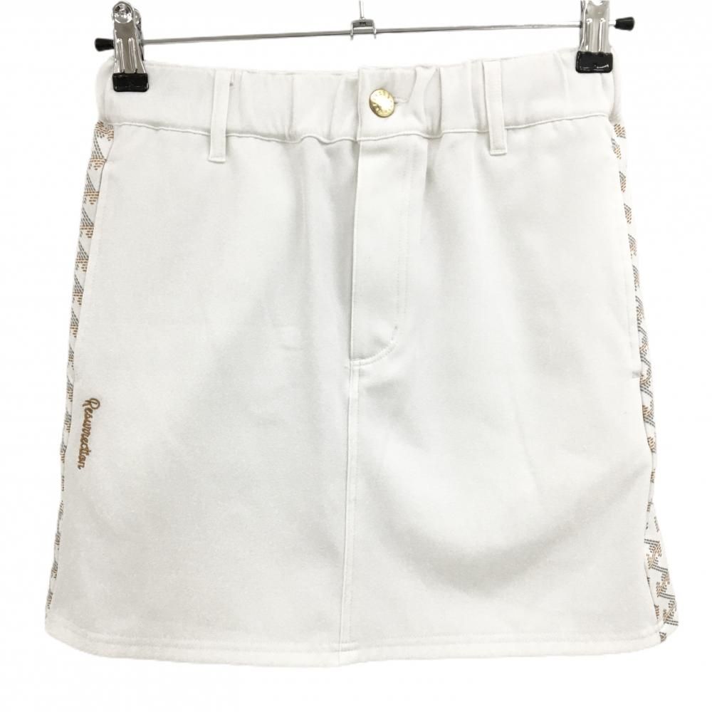 美品】レザレクション スカート 白×ブラウン系×グレー サイド柄ライン