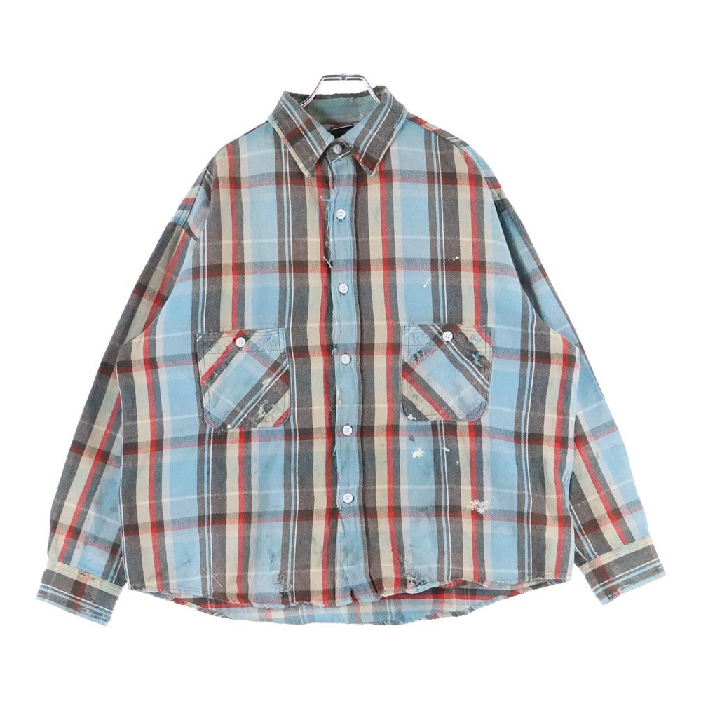 SAINT MICHAEL セントマイケル 25 SS FLANNEL SHIRT CHECK BLUE SM-HR 8-0000-040 チェック柄 ヴィンテージ加工 コットン フランネル長袖シャツ ブルー
