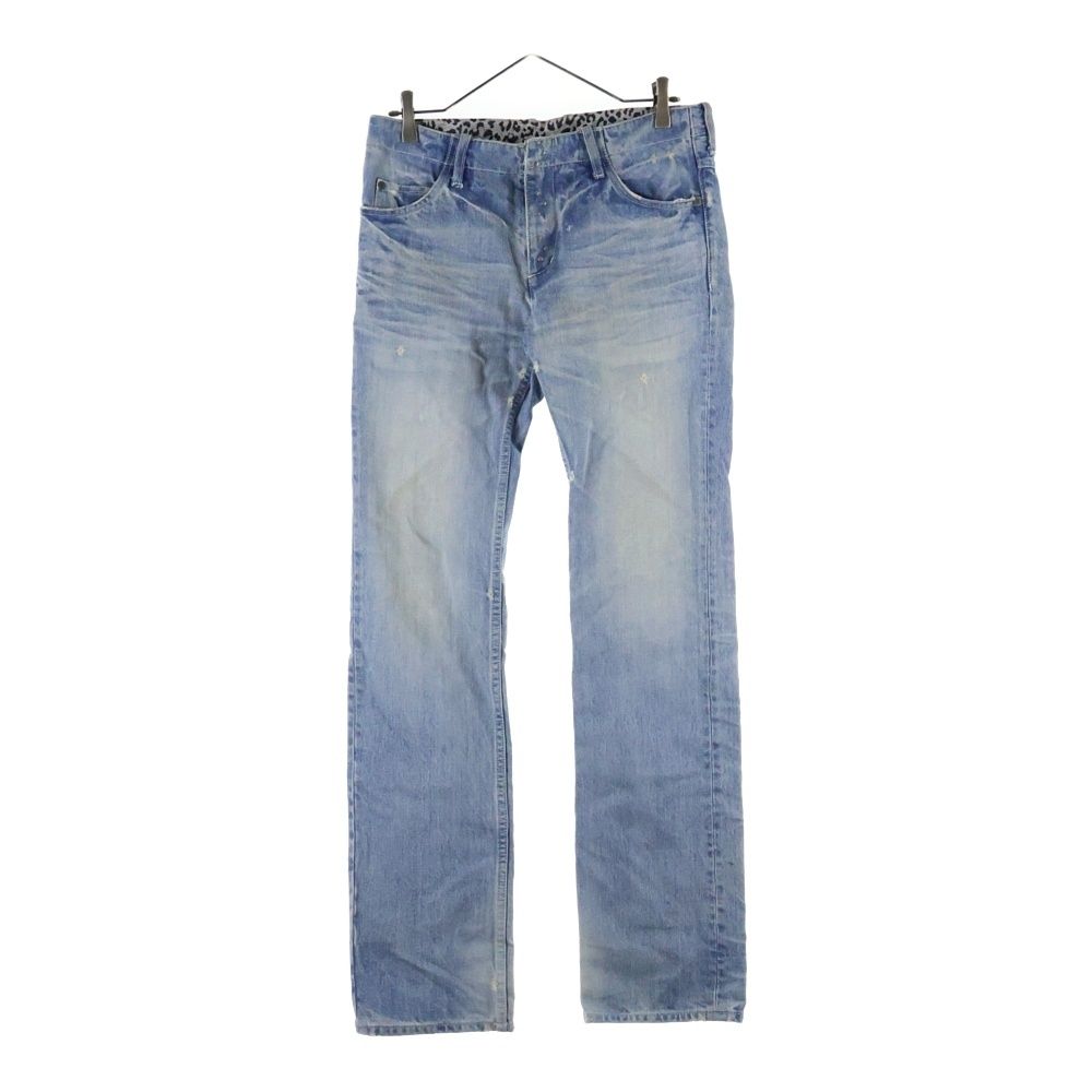 ISAMU イサムカタヤマバックラッシュ ピッグレザーレオパード ダメージ加工 ストレート デニムパンツ インディゴ 1132-01