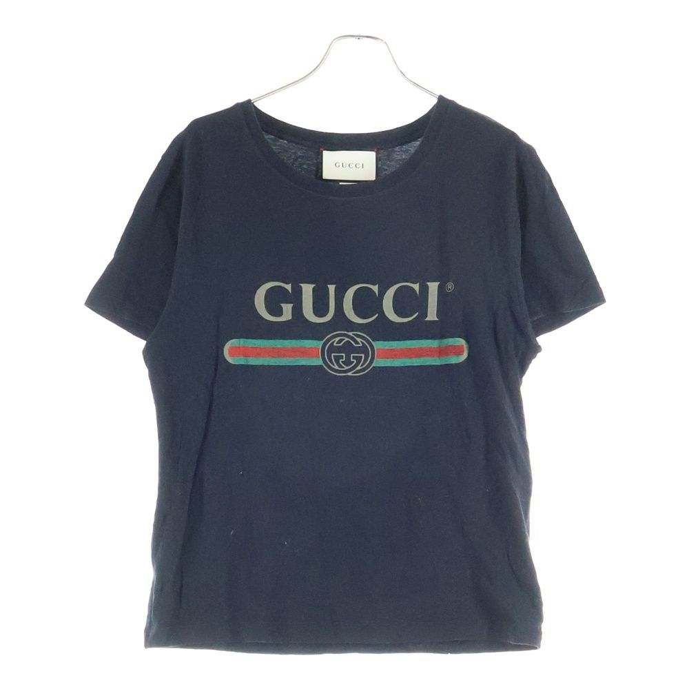GUCCI グッチ ヴィンテージロゴプリント ウォッシュ加工 クルーネック 半袖Tシャツ カットソー ブラック 440103