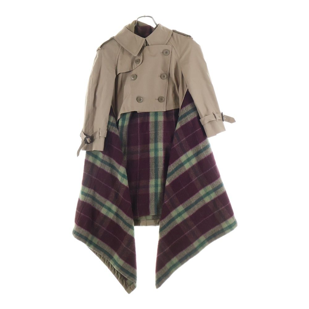 COMME des GARCONS コムデギャルソン 09 AW チェックブランケット ドッキングコート ベージュ|ボルドー レディース GD-C 011