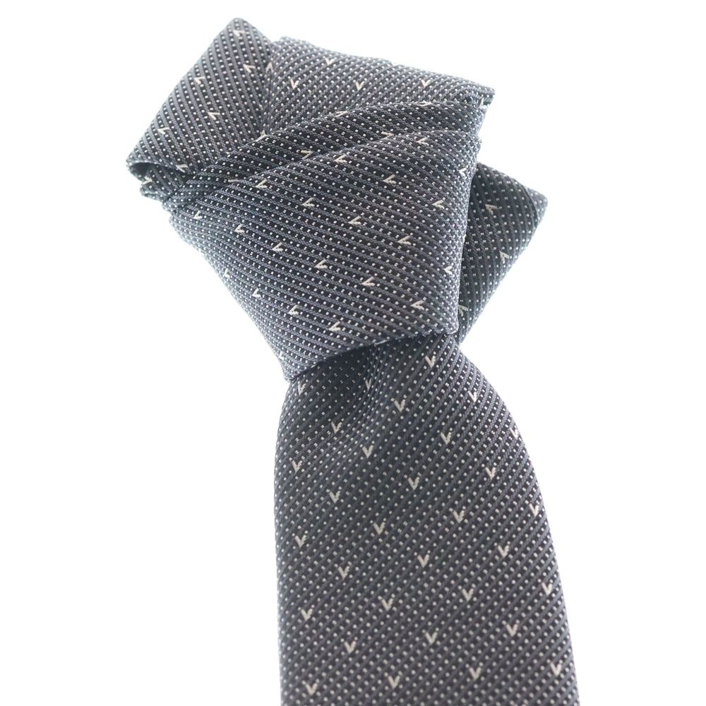 LOUIS VUITTON (ルイヴィトン) Vロゴ 総柄 シルク ネクタイ グレー