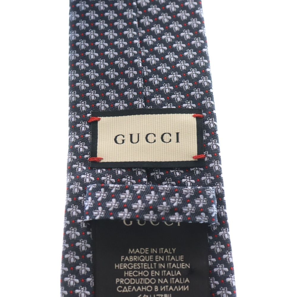  GUCCI グッチ BEE ビー刺繍 ドット 総柄 シルク ネクタイ ネイビー|シルバー ネクタイ 小物