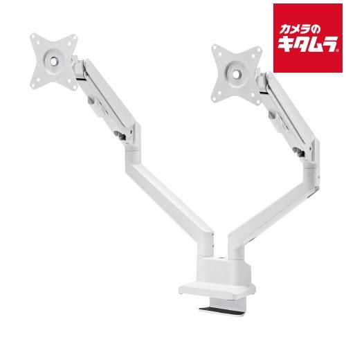 サンワサプライ CR- モニターアーム デュアル ガススプリング式 薄型ショートクランプ ホワイト