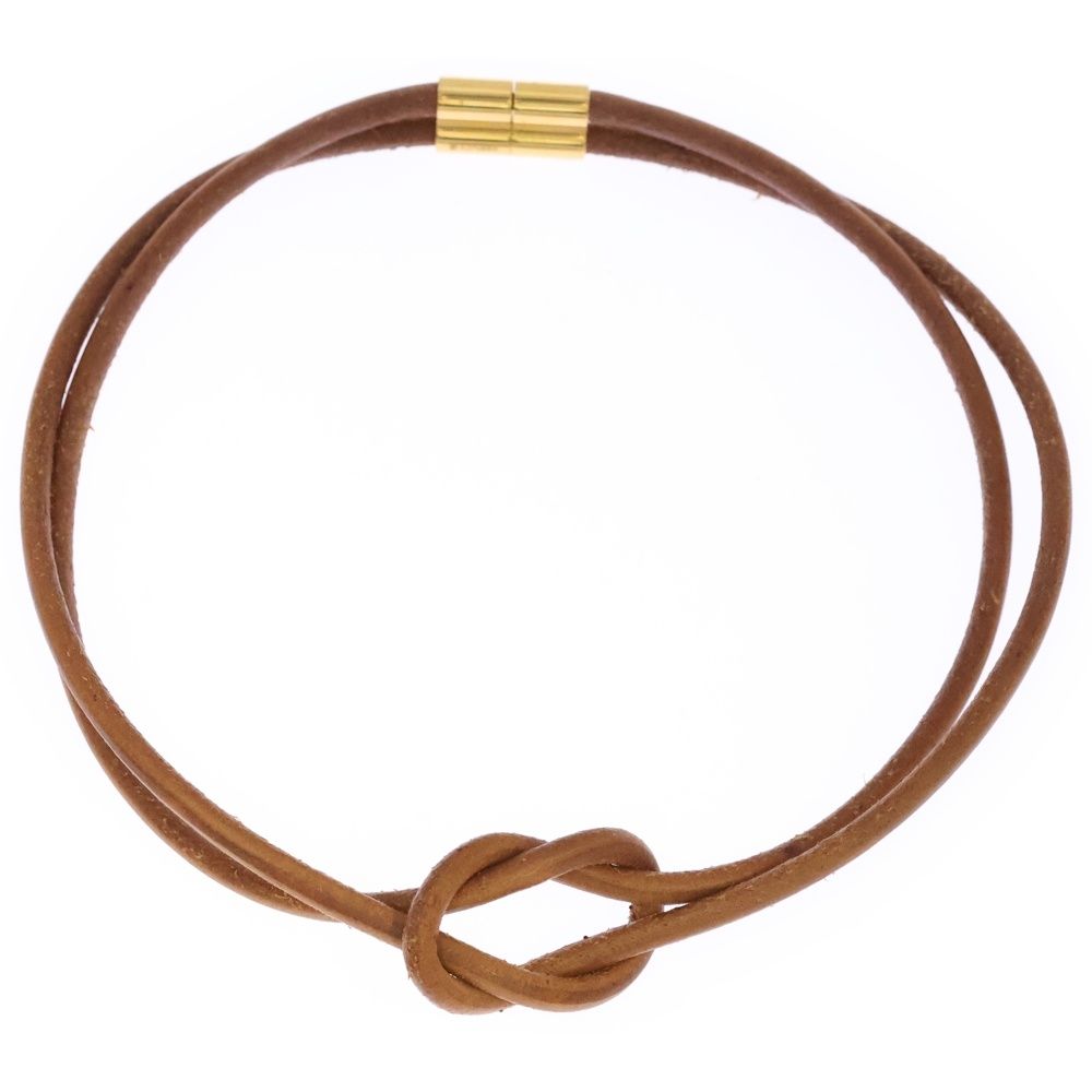 HERMES エルメス ヘラクリード ゴールド金具 ストリング チョーカー ネックレス ブラウン|ゴールド