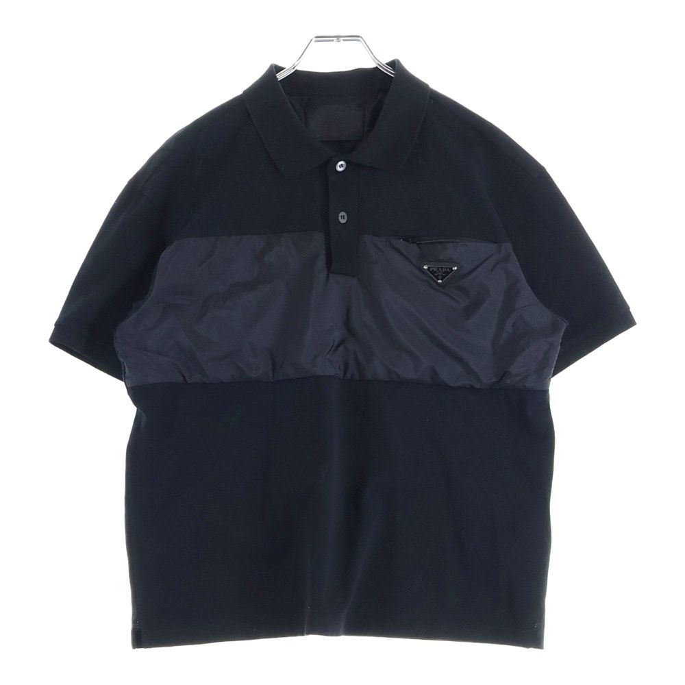 PRADA プラダ ナイロンディテール ピケ ポロシャツ ロゴプレート付きナイロン半袖ポロシャツ UJN 737 S 212 1 YR 5 ブラック