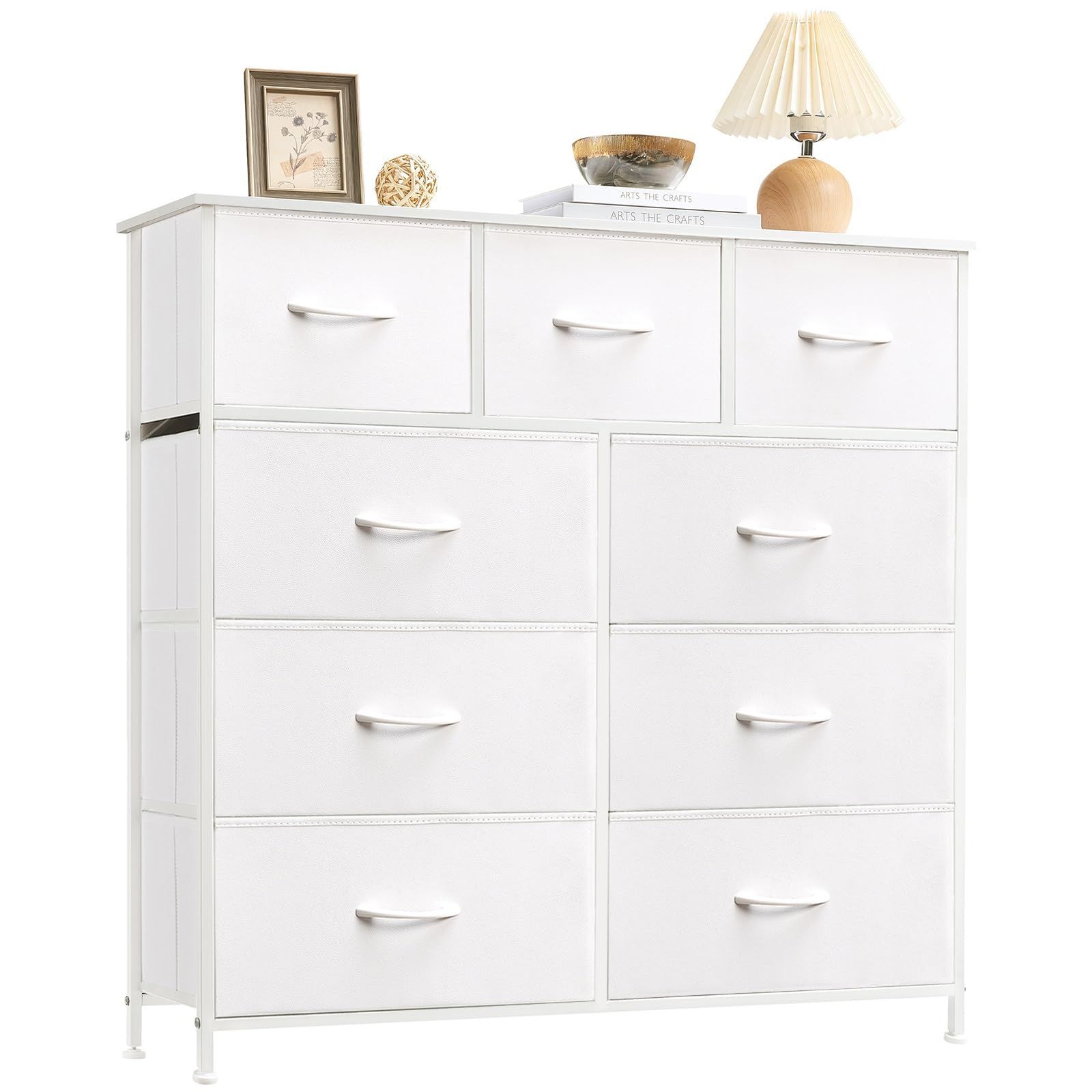 在庫 たんす 箪笥 幅100 洋服ダンス 奥行30 布製 大容量 おしゃれ 衣装棚 棚 ワイド 衣類 引き出し リビング 収納 転倒防止 チェスト 一人暮らし タンス 4段9杯 Somdot ホワイト