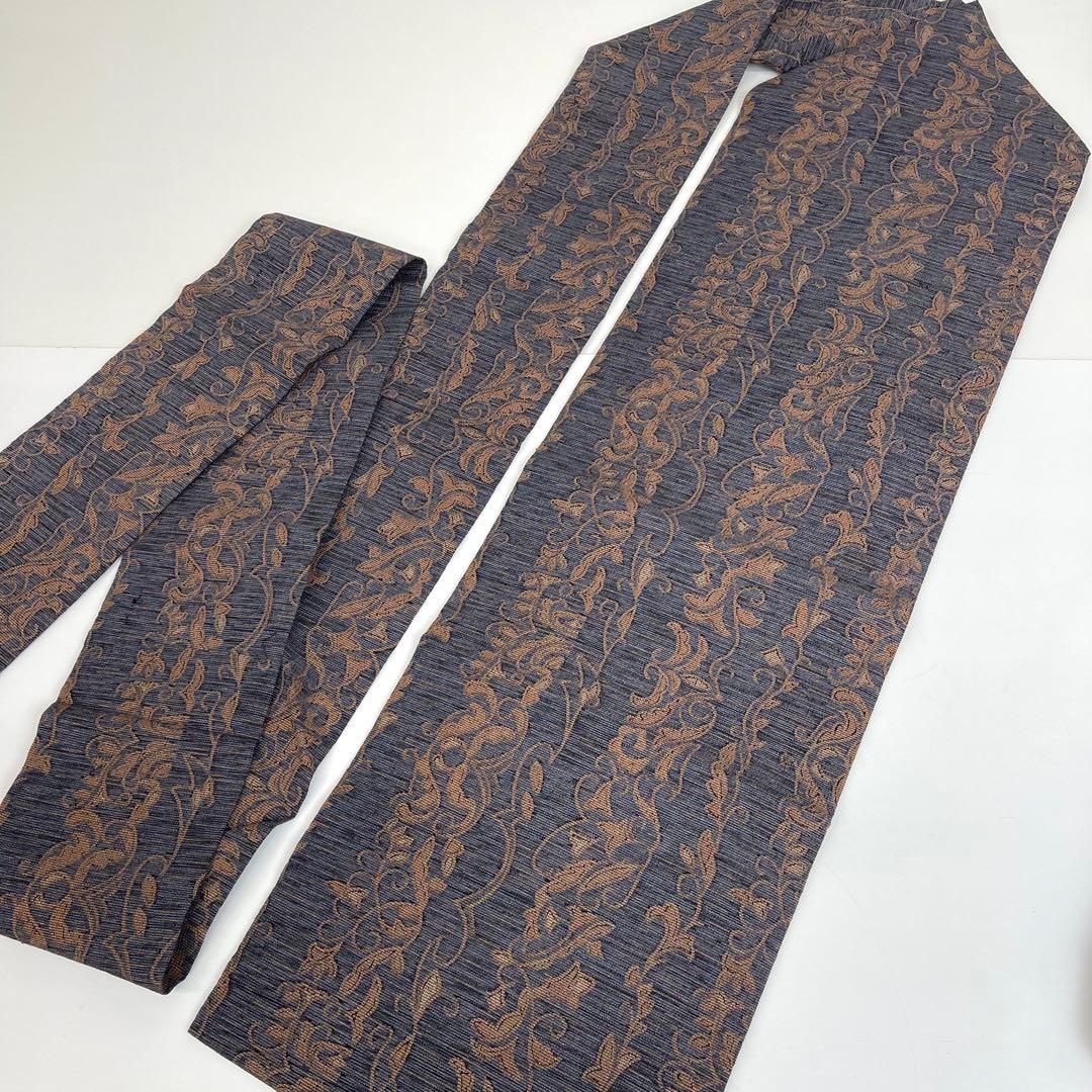 着物と帯 時流 N 2574◆正絹 九寸名古屋帯◆唐草 ブルーグレージュ