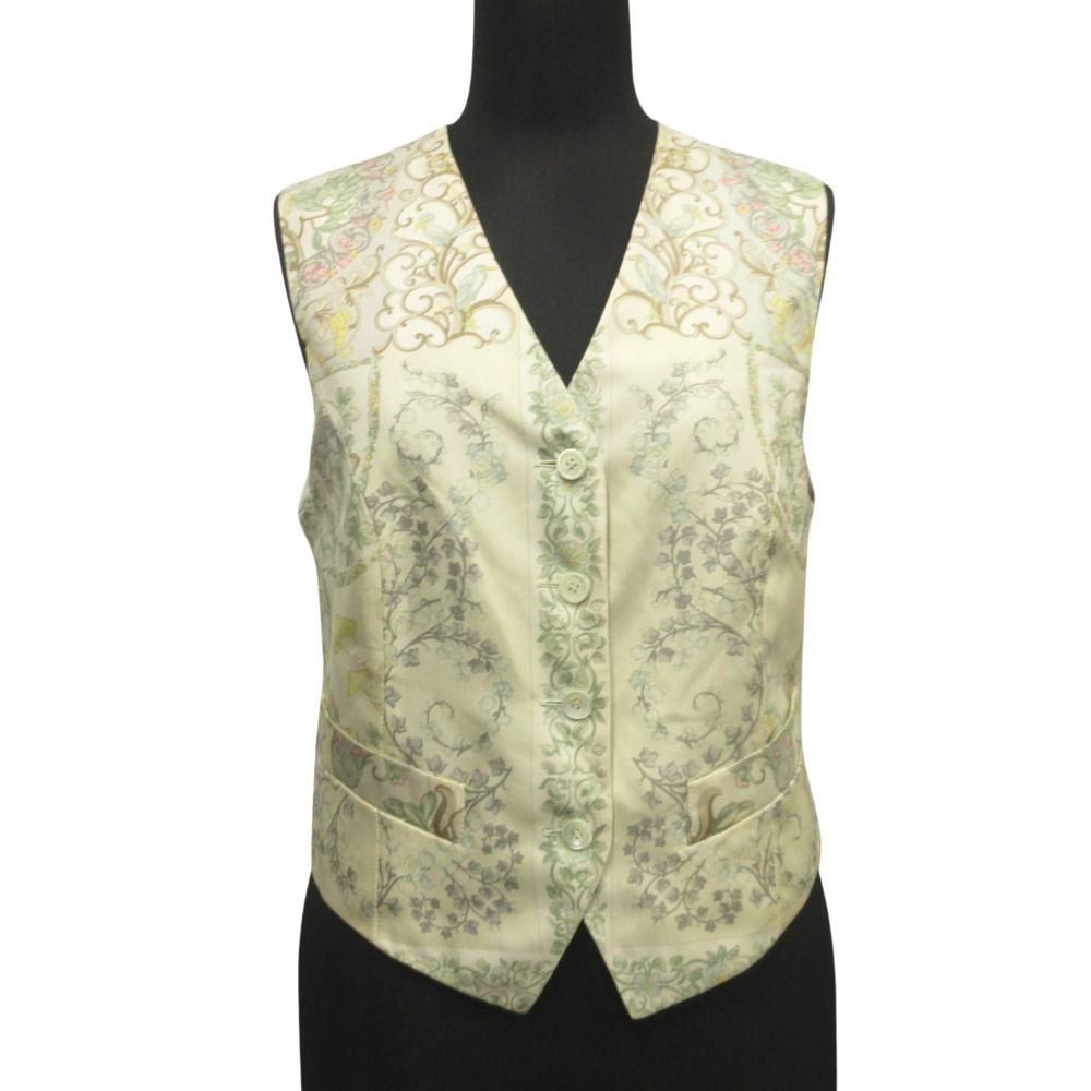 ETRO エトロ ボタニカル シルク ジレ ベスト ノースリーブ カットソー 総柄 40 ベージュ×マルチ レディース 古着