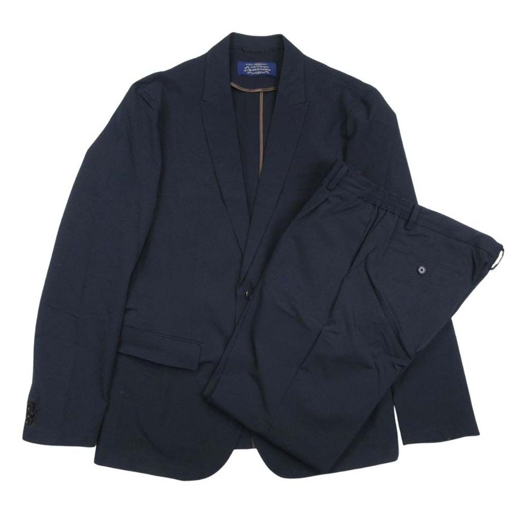NANO universe ナノユニバース Damerino SOLOTEX ストレッチ ジャケット パンツ スーツ セットアップ XL ネイビー メンズ 古着