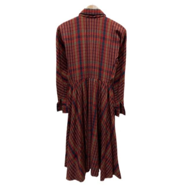 miss Chloe ワンピース 長袖 ミモレ丈 レギュラーカラー チェック ハーフボタン Aライン 日本製 古着