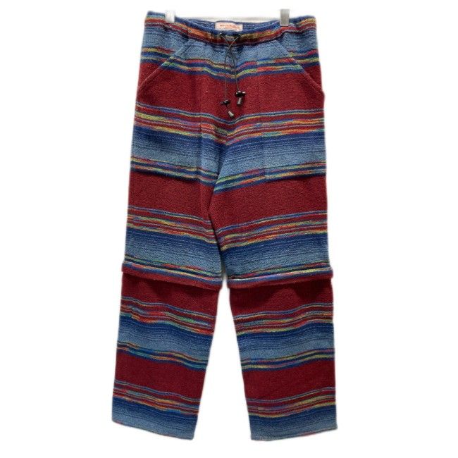 BETTY’S BLUE BOY ウールパンツ スラックス ボトムス ウエストゴム 総柄 ボーダー ひざ下取り外し 古着