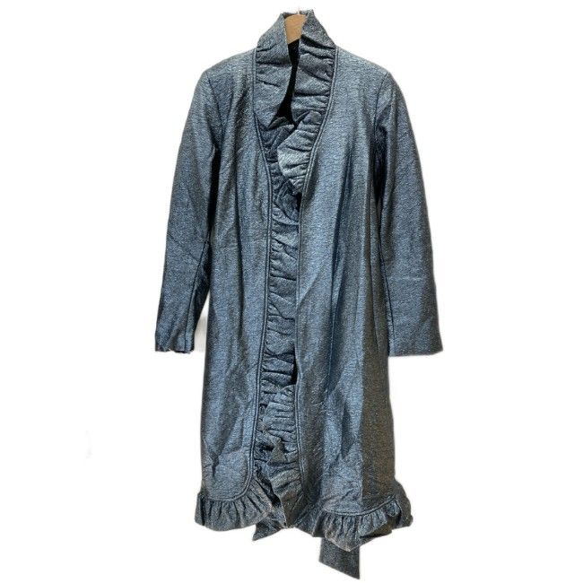 ANNA SUI スタンドカラーコート ロングコート アウター ロング丈 無地 ボタンレス フリル サイドポケット ウエストベルト 古着