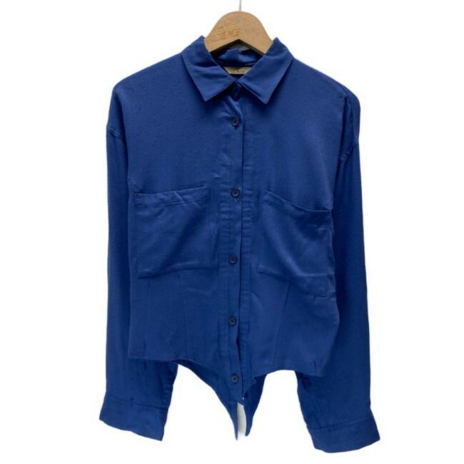 Y s プレーンシャツ 長袖 ブラウス トップス レギュラーカラー 胸ポケット 無地 日本製 ドメスティック 古着
