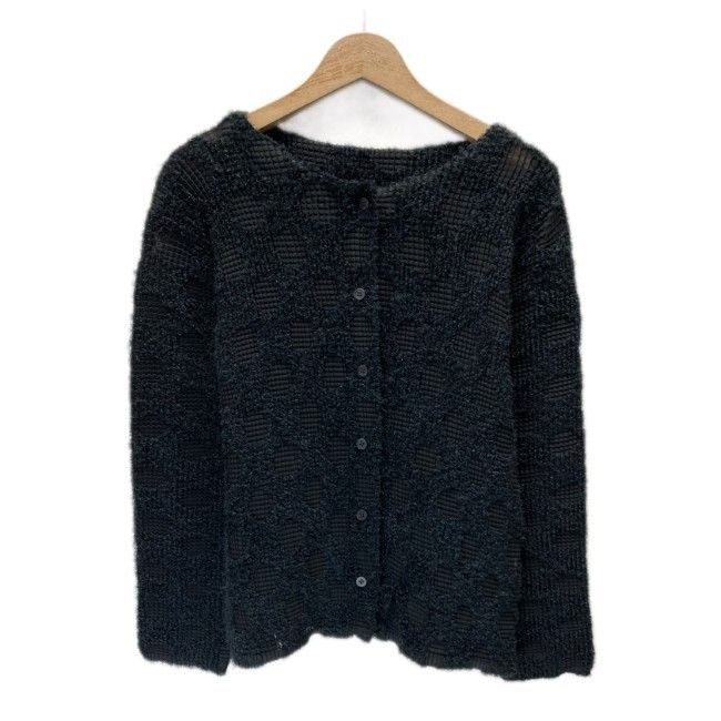 ISSEY MIYAKE me カーディガンセーター 羽織り レイヤード 長袖 クルーネック チェック プリーツ ボア ドメスティック 古着