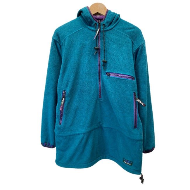 L.L.Bean フリース ジャケット アウター プルオーバー フード ハーフジップ 無地 フロントポケット アウトドア 古着