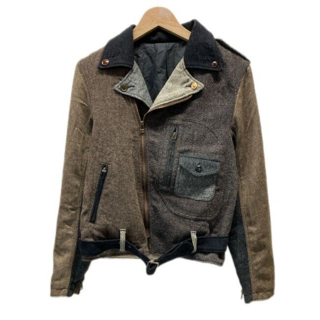 J.PRESS RED LABEL ライダースジャケット アウター ヘリンボーン チェック 切替 フロントポケット 日本製 アメカジ トラッド 古着