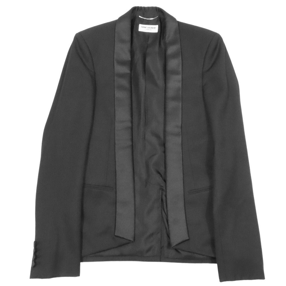 2017 SAINT LAURENT PARIS サンローランパリ ボタンレス ショールカラー スモーキング ジャケット タキシード テーラード 44 黒 メンズ 古着