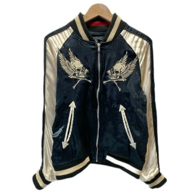 VANSON スカジャン ブルゾン アウター 両面刺しゅう スカル ブランドロゴ サイドポケット アメカジ 古着