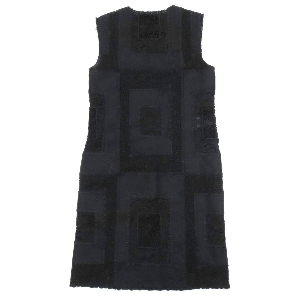 ヴァレンチノ レース シースルー ノースリーブ ワンピース ドレス ハーフ 膝丈 38 ブラック レディース 古着