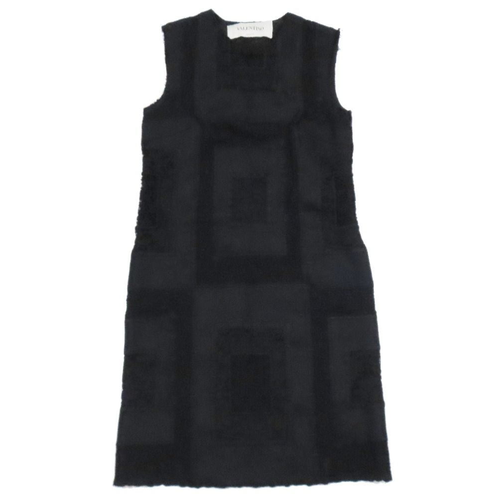 ヴァレンチノ レース シースルー ノースリーブ ワンピース ドレス ハーフ 膝丈 38 ブラック レディース 古着