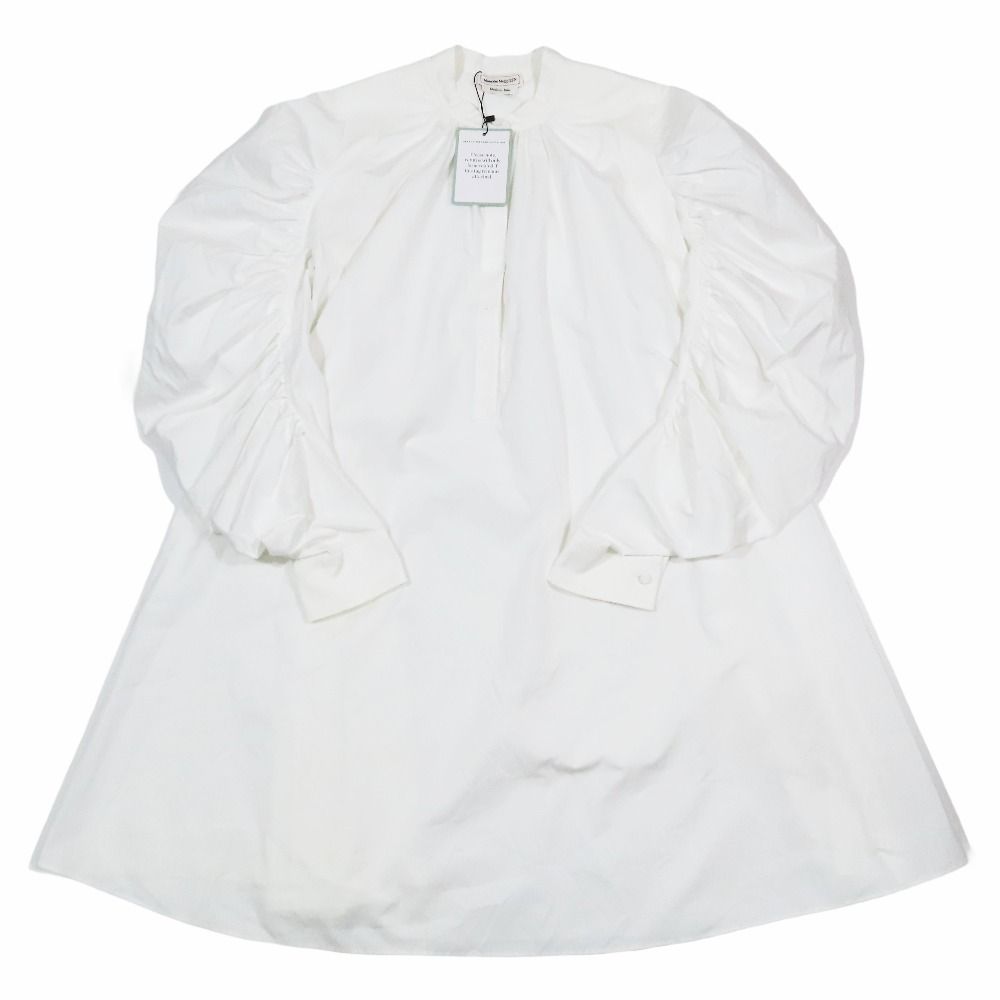 ♥ 2020年 McQUEEN アレキサンダーマックイーン コットンポプリン ワンピース ドレス ショート カットソー 38 白 レディース 古着