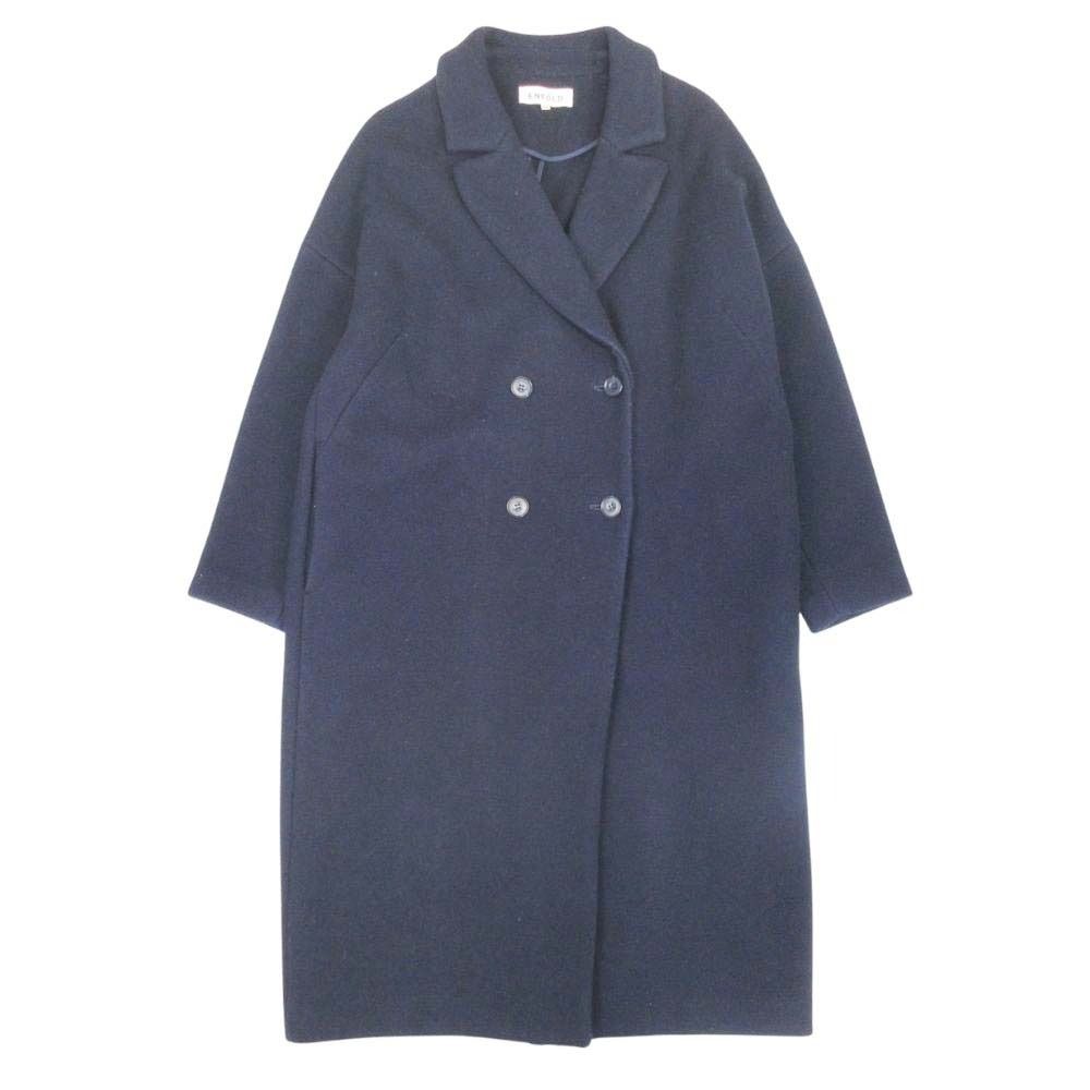 ENFOLD エンフォルド ビーバー ボックス ダブル ロングコート ジャケット ブルゾン アウター メルトン 38 ネイビー レディース 古着