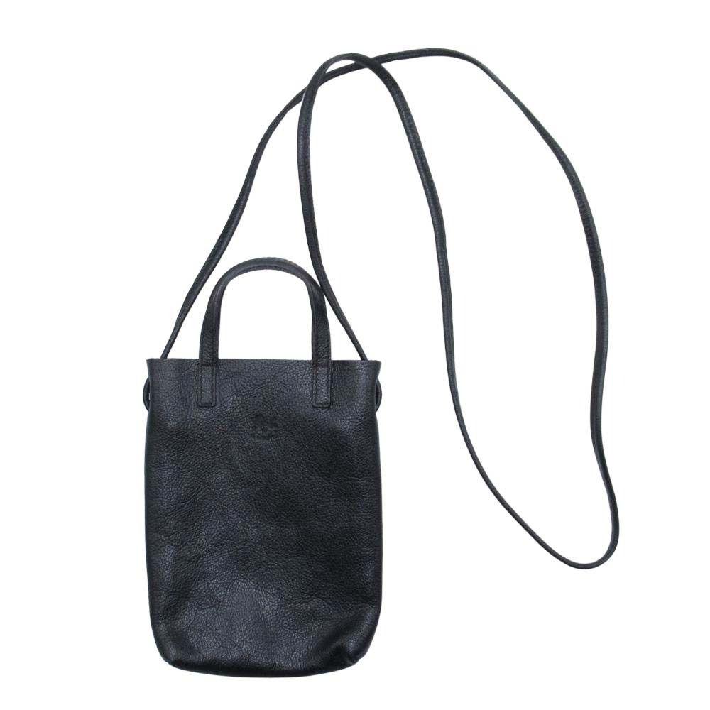 IL BISONTE イルビゾンテ 縦長 ミニショルダーバッグ クロスボディ スマホショルダー ポシェット カバン 鞄 黒 ブラック メンズ レディース 古着