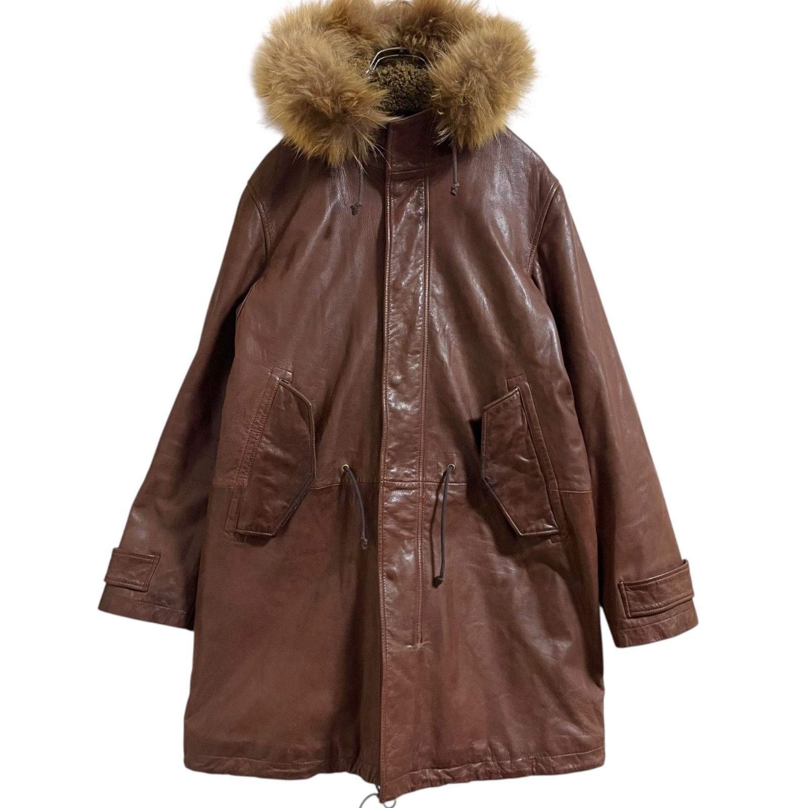 PS Paul Smith ポールスミス レザーコート ラム ブラウン M OLD 本革 羊 茶 取外ファー付 古着
