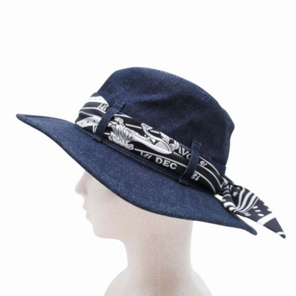 ♥ 24 aw HERMES エルメス エロイーズ シルキーハット デニム ワイドブリム 帽子 ツイリー 57 cm インディゴブルー メンズ レディース 古着