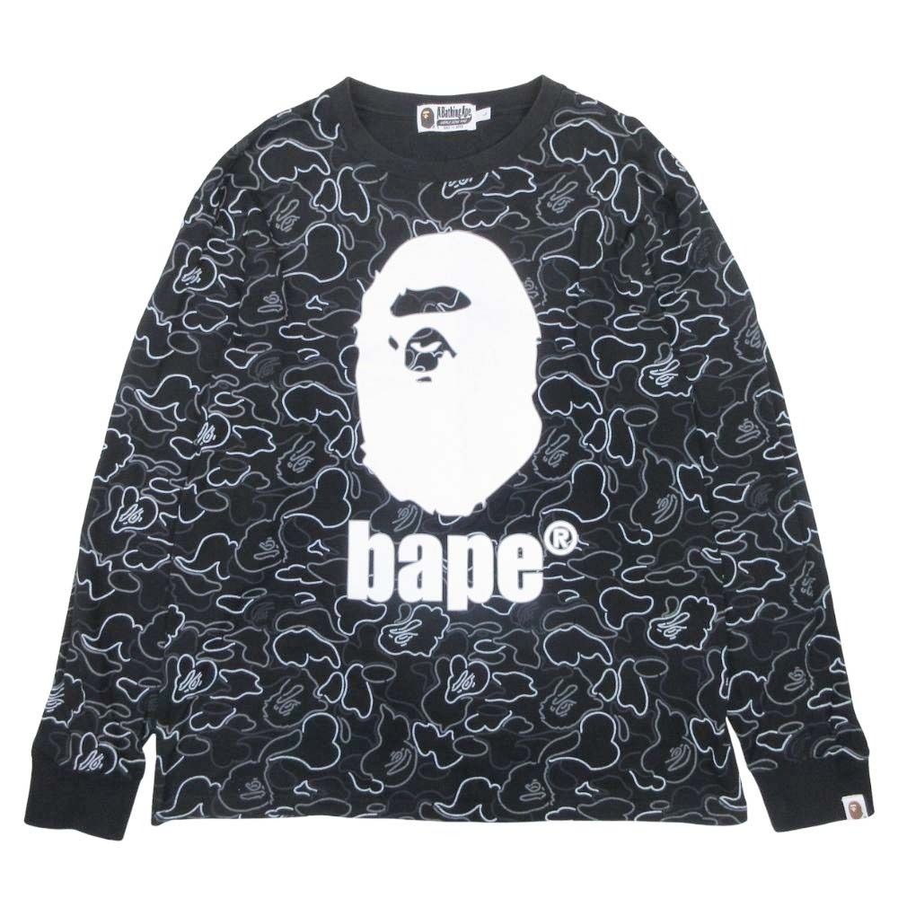 25 ss BAPE A BATHING APE アベイシングエイプ NEON CAMO LS プリント Tシャツ カットソー コットン 長袖 L 黒 ブラック メンズ 古着